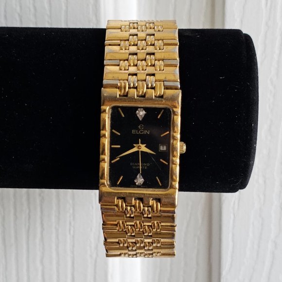 Elgin Black and Gold Tone Diamond Quartz Stainless Steel Watch - Picture 2 of 16